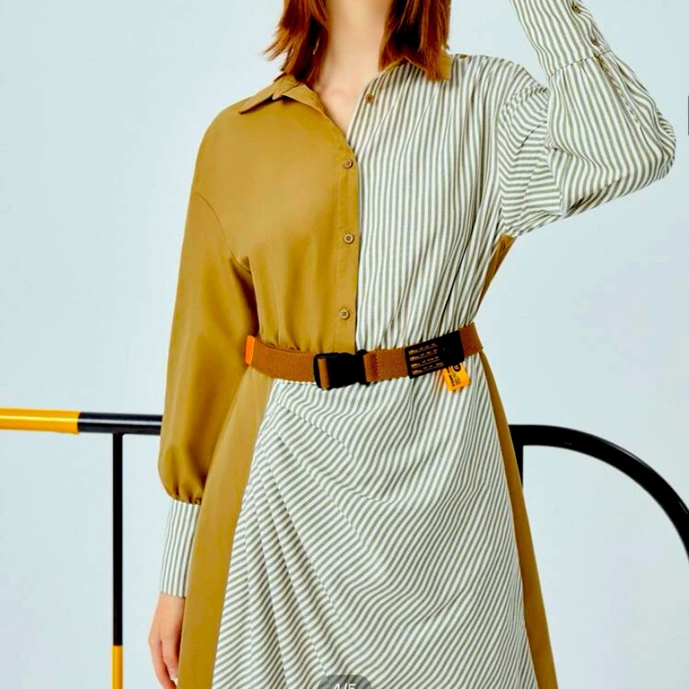SHEIN Contrast Stripped Shirt Dress WITHOUT Belt Size Large (8/10)
